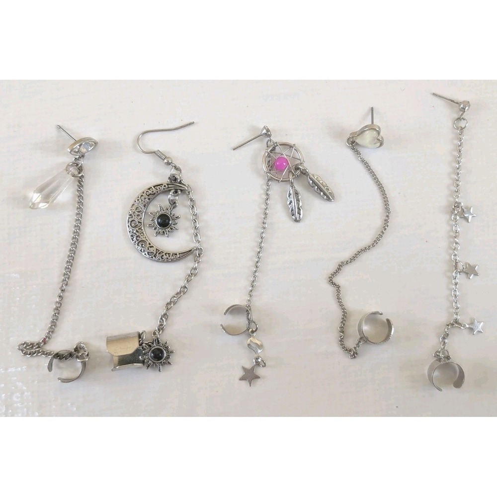 Boho Ear Cuff Chain Earrings Lot Celestial Moon Star Dreamcatcher Dangle‎ Set